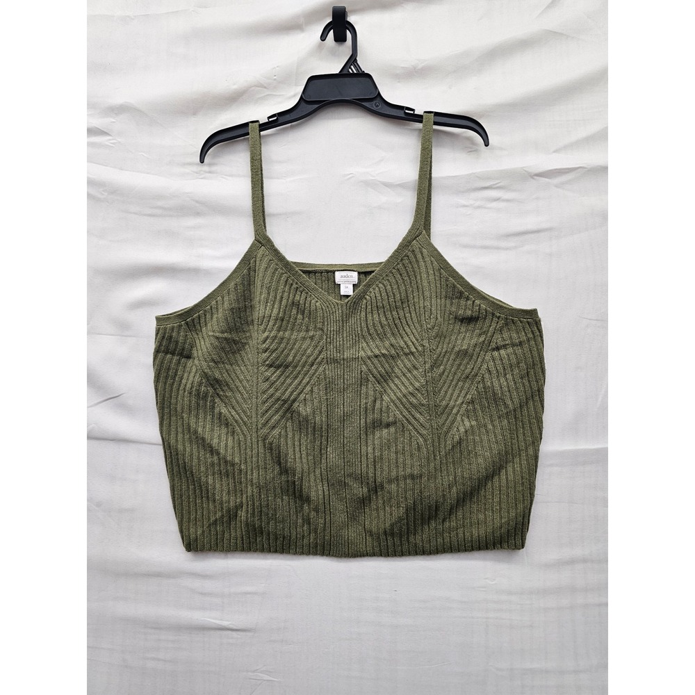 Auden Womens Ribbed Knit Cami Top Olive Cotton Blend Casual Size 3X